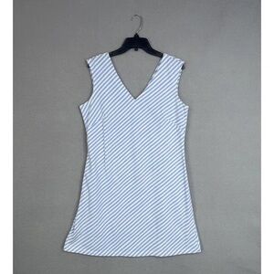 Striped V-Neck Sleeveless Mini Dress in Light Blue and White